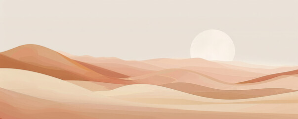 Fototapeta premium Design art background featuring a minimalist desert landscape in warm earth tones, simple lines and soft gradients creating tranquility