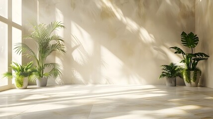 Fototapeta premium Simple Beige Abstract Background with Complex Lighting and Shadows for Product Presentation