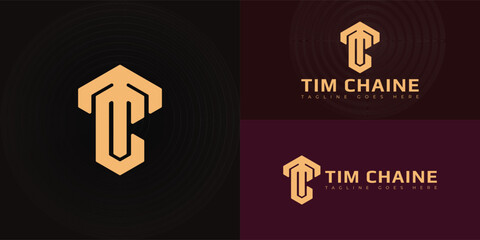 Abstract initial hexagon letters TC or CT logo in gold color isolated on multiple background colors. The logo is suitable for sports brand logo vector design illustration inspiration templates.