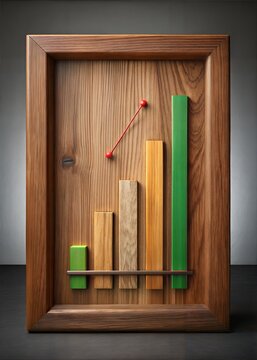 Modern Marketing, High Impact SEO and Marketing Strategy Bar chart on a oak wall showing trends, Graphic Hero Image of a bar chart and scatter graph art piece with oak textures