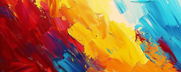 Design art background featuring a vibrant abstract composition with bold brushstrokes in reds, yellows, and blues, creating a dynamic and energetic atmosphere