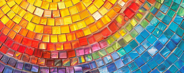 Fototapeta premium Design art background featuring a vibrant mosaic pattern in a rainbow of colors, intricate and eye-catching