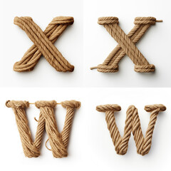 X, W, letter out of jute rustic rope, type, rope, alphabet, text, lettering, typography, 3D style