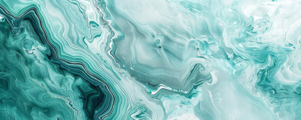 Marble abstract background showcasing a blend of turquoise and white. The patterns are fluid and organic, giving it a fresh and vibrant appearance
