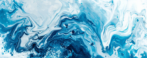 Marble abstract background showcasing vibrant blue and white patterns. The design is dynamic and lively, reminiscent of ocean waves