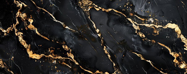 Fototapeta premium Marble abstract background with a luxurious black and gold color scheme. The gold veins are bold and