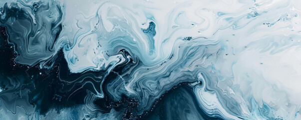 Marble abstract background with cool tones of grey, blue, and white. The design is sleek and modern, with intricate, fluid veining
