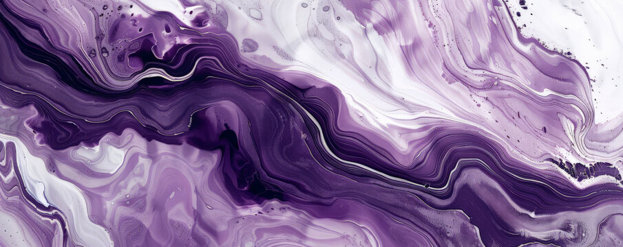 Marble abstract background showcasing deep purple and white tones. The patterns are bold and dynamic, creating a sense of mystery and sophistication
