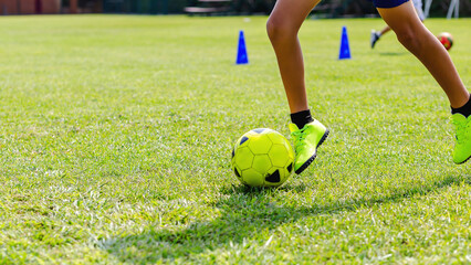 Legs of young soccer players in action on grass © JAHF