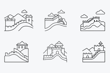 Great Wall of China lineart vector