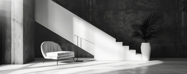 Modern minimalist background with a monochromatic palette of white, grey, and black. The design is elegant and understated, creating a sleek and sophisticated look