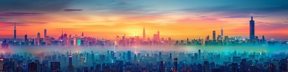 Fototapeta premium A cyberpunk city backdrop at night with glowing vibrant colors. 