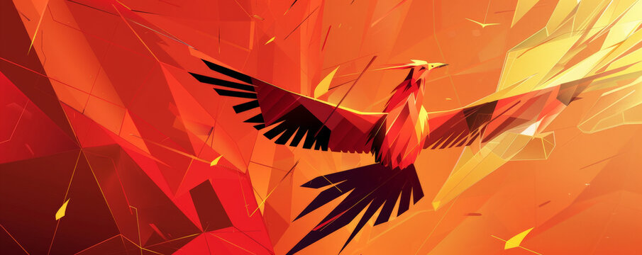 Phoenix bird background with a dynamic, modern design, showcasing the bird in bold, contrasting colors. The background includes sharp lines, geometric shapes, and a sleek look