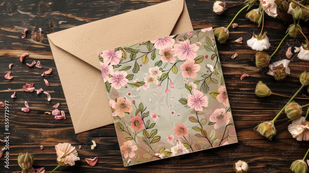 Sticker Cardboard card featuring floral design with envelope