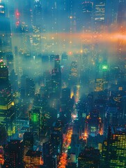 Obraz premium A cyberpunk city backdrop at night with glowing vibrant colors. 