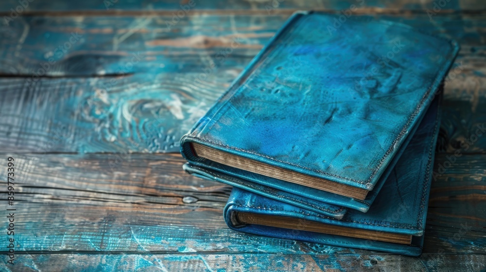 Canvas Prints Diary book made of blue leather on wooden table