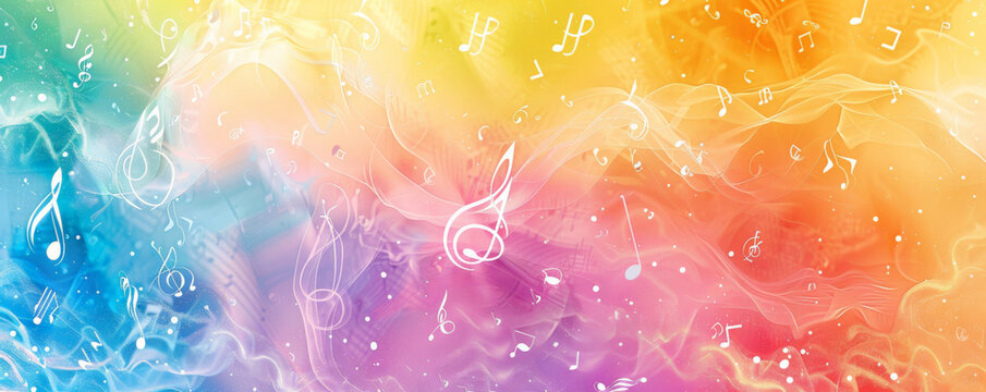 Pride LGBT background showcasing a rainbow-colored musical note pattern, lively and rhythmic