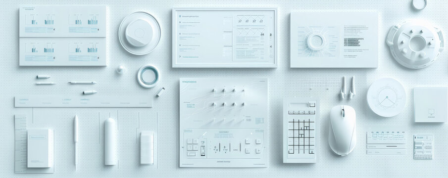 White Digital Interface: A sleek white digital interface with minimalist icons and elements, perfect for a tech-savvy look.