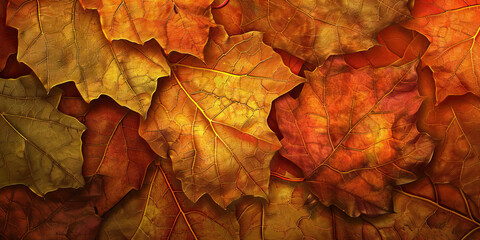 Autumn Leaves: Close-Up Texture of Fallen Maple Leaves, Highlighting Autumn Colors and Textural Veins