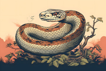 Obraz premium vintage style illustrated snake, illustrated snake, big snake