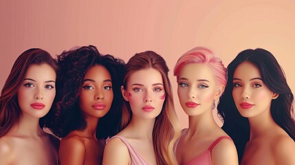 Obraz premium Group of women using antiaging cosmetics diversity, beauty