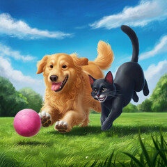 cat and dog friendship, png