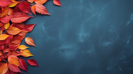 autumn leaves on the blue background