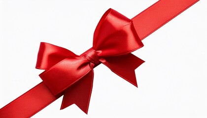 red diagonal gift ribbon and bow photo isolated transparent background png file