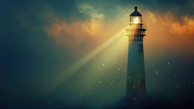 Peace is the beacon of light in times of darkness: Depict a lighthouse shining its light, symbolizing the hope and guidance that peace provides in difficult times.