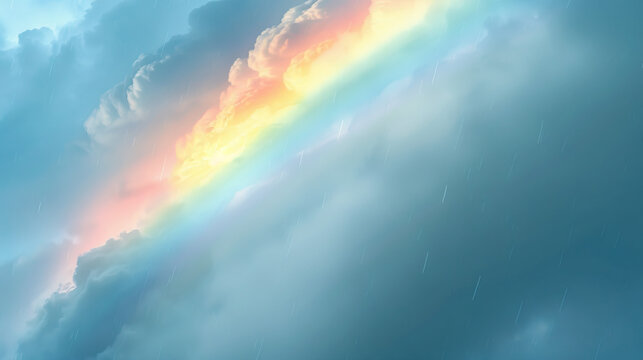 Peace is the calm after the storm of conflict: Depict a storm clearing and a rainbow appearing, symbolizing the peace that follows periods of conflict.