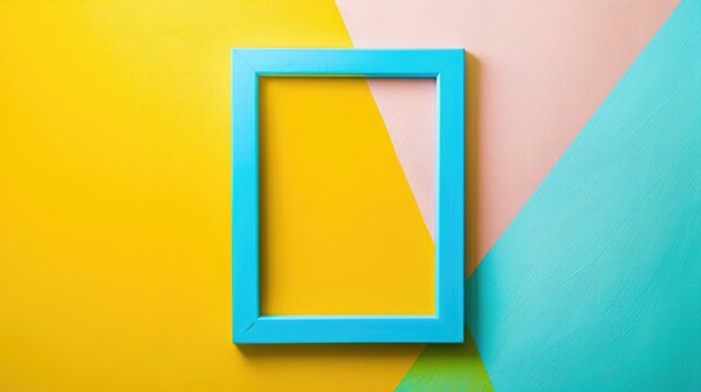 Design with blue frame on colorful pastel background with copy space