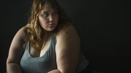 Fototapeta premium Fat woman with sad face worried about health problems