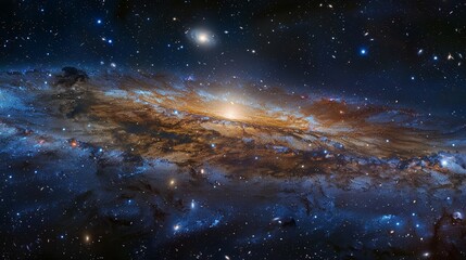 Barred spiral galaxy forming, central bar structure, curving arms, deep space, panoramic view, structured evolution.,