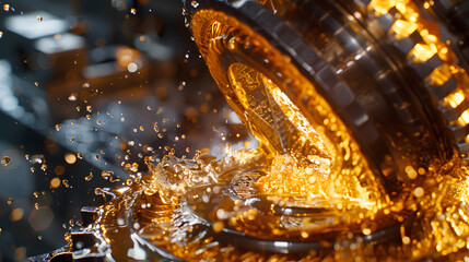 Lubricate motor oil and Gears. Oil wave splashing in Car engine with lubricant oil. Concept of Lubricate motor oil and Gears