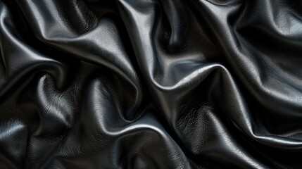 Fototapeta premium Abstract close up studio photography of real black leather with dark wave background texture