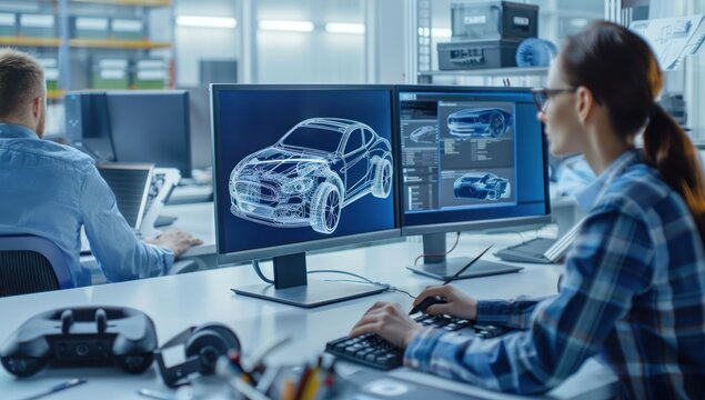 Female Automotive Designer Working on a Computer