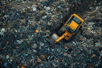 Waste Disposal: Aerial View of Garbage Bottle Pile at Dumping Site