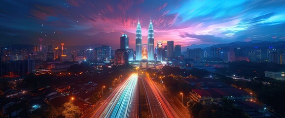 Obraz premium Kuala Lumpur Skyline at Night with Light Trails