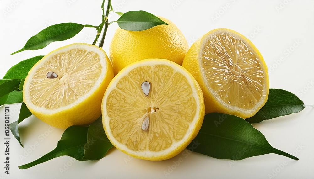 Wall mural composition with lemons isolated on white background - Wall murals