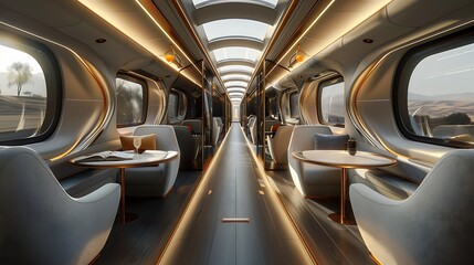  Seating in Sleek Train Carriage Design||interior of a modern train