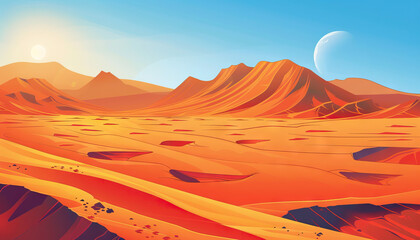 Naklejka premium Scammers are the mirages of the digital desert: Illustrate a desert landscape with mirages of riches, symbolizing how scammers create illusions of wealth and success to lure victims online.