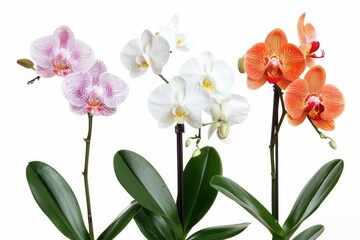 Fototapeta premium A set of exotic orchids isolated against a clean white backdrop