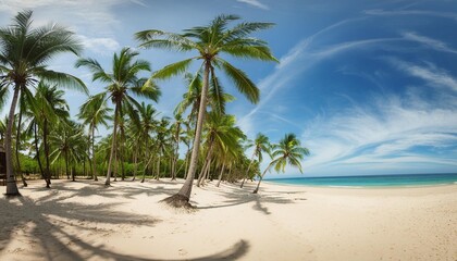 panorama of tropical beach with coconut palm trees