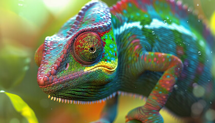 Scammers in the digital age are the chameleons of deceit: Visualize a chameleon changing colors to blend into its surroundings, symbolizing how scammers adapt their tactics to deceive others online