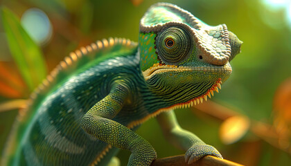Obraz premium Scammers in the digital age are the chameleons of deceit: Visualize a chameleon changing colors to blend into its surroundings, symbolizing how scammers adapt their tactics to deceive others online