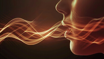 Deceit is the echo of digital scammers: Visualize sound waves emanating from a scammer's mouth, forming deceptive messages that reverberate through the digital world