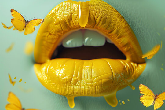 mouth with yellow lips yellow lipstick