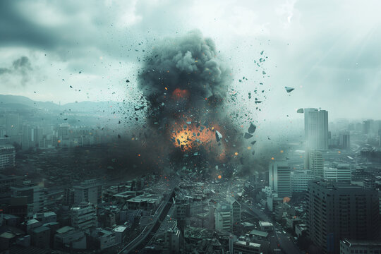 imploded building explosion in the city