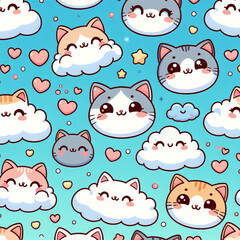 Cute cat pattern in blue sky