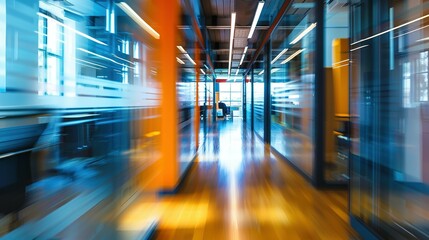 Modern Office Corridor with Blurred Motion Effect